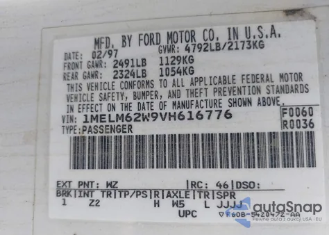 1997 Mercury Cougar Xr7 из США, поврежденный, VIN 1MELM62W9VH616776